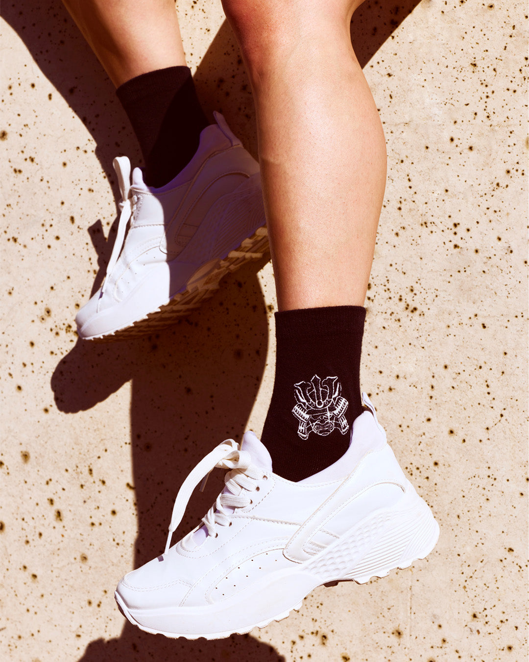 Samurai in Black Cotton Blend Socks • embroidery • Asian inspired • LOH