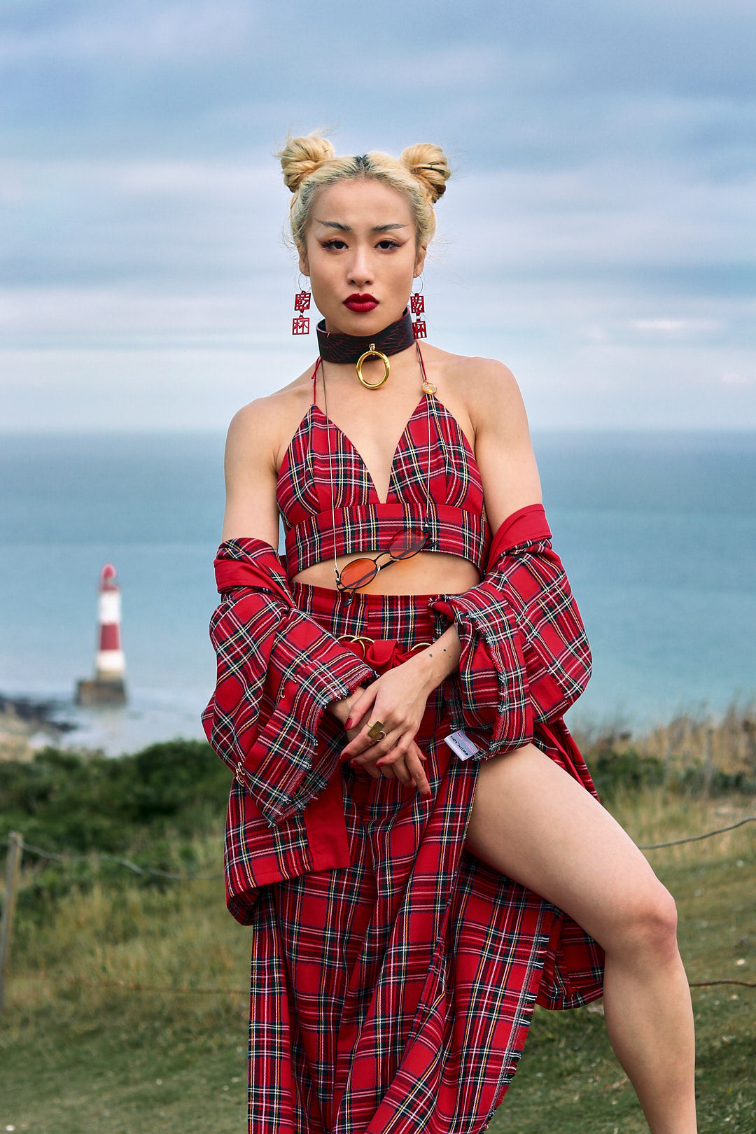 Punk Tartan Plaid Red Top Bralette Crop Top Bustier • LOH