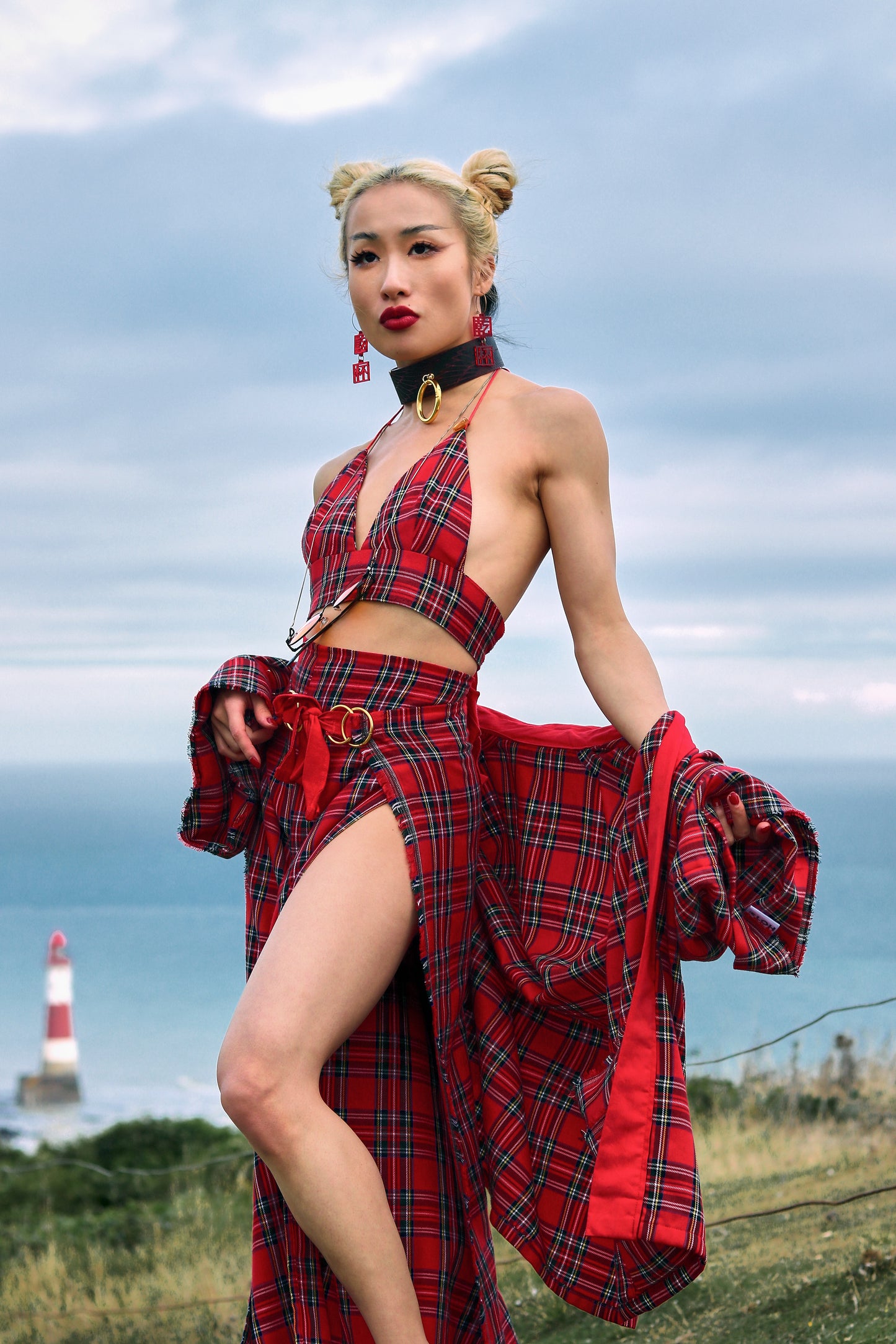 Punk Tartan Fishermans Pants Trousers • Customisable • Gold Trimmings • LOH