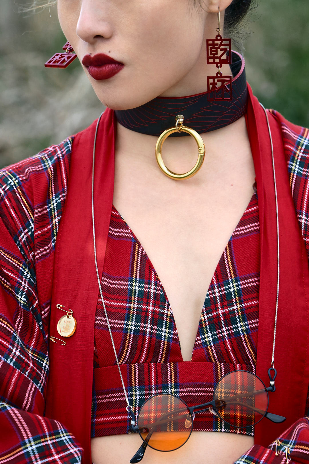 Punk Tartan Plaid Red Top Bralette Crop Top Bustier • LOH