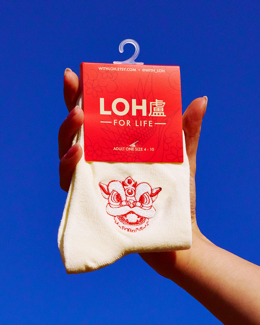 Lucky Cream Lion Dance Cotton Blend Socks • embroidery • Asian inspired • LOH