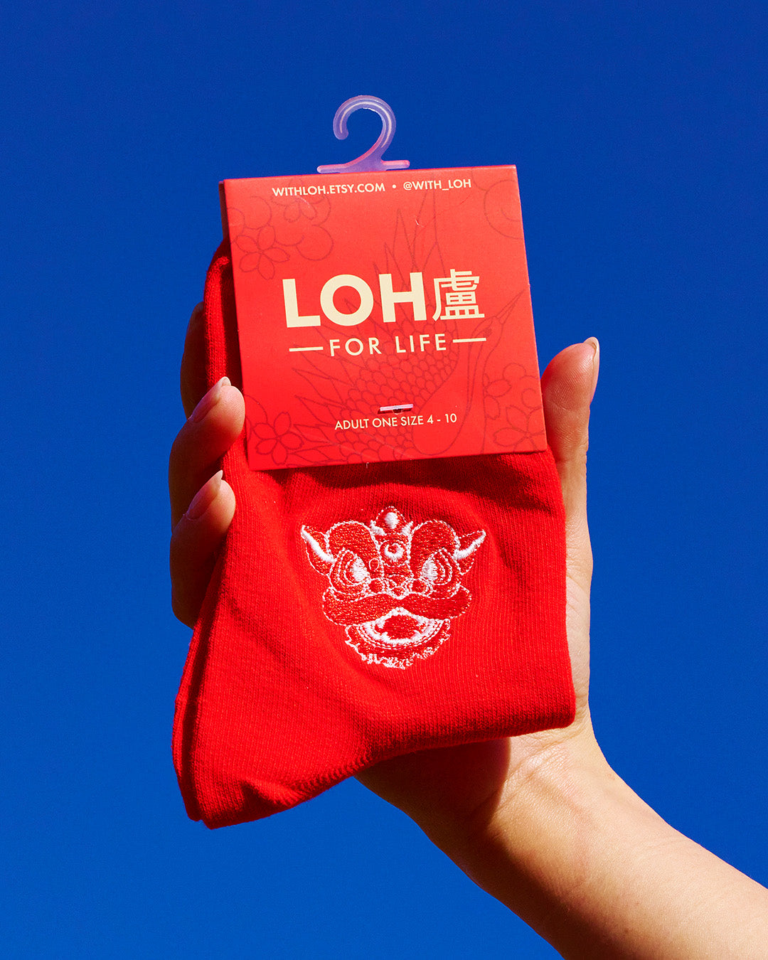 Lucky Red Lion Dance Cotton Blend Socks • embroidery • Asian inspired • LOH