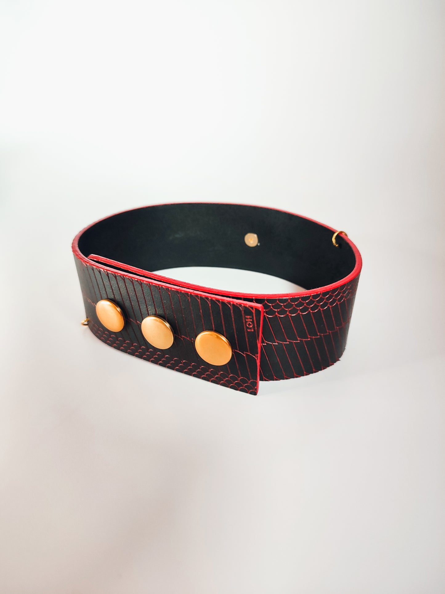 Genuine Leather Wing O-Ring Choker • Red or Black • Adjustable • With Velvet Gift Bag • LOH