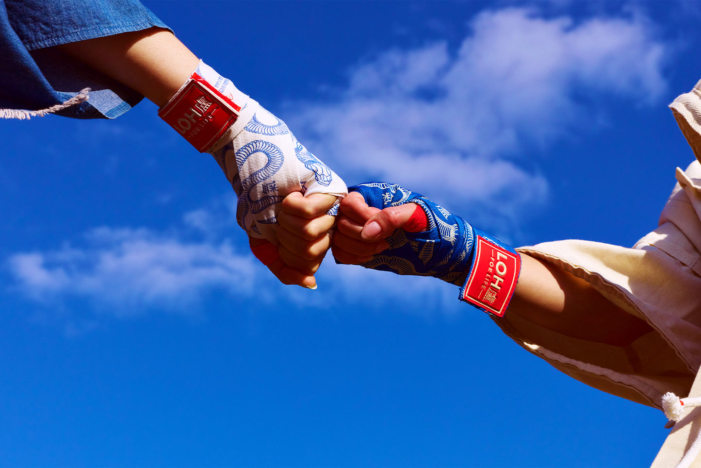 Asian Style Cotton Boxing Hand Wraps for Muay Thai & Kickboxing • Snake print in White Ivory • PRE-ORDER • LOH