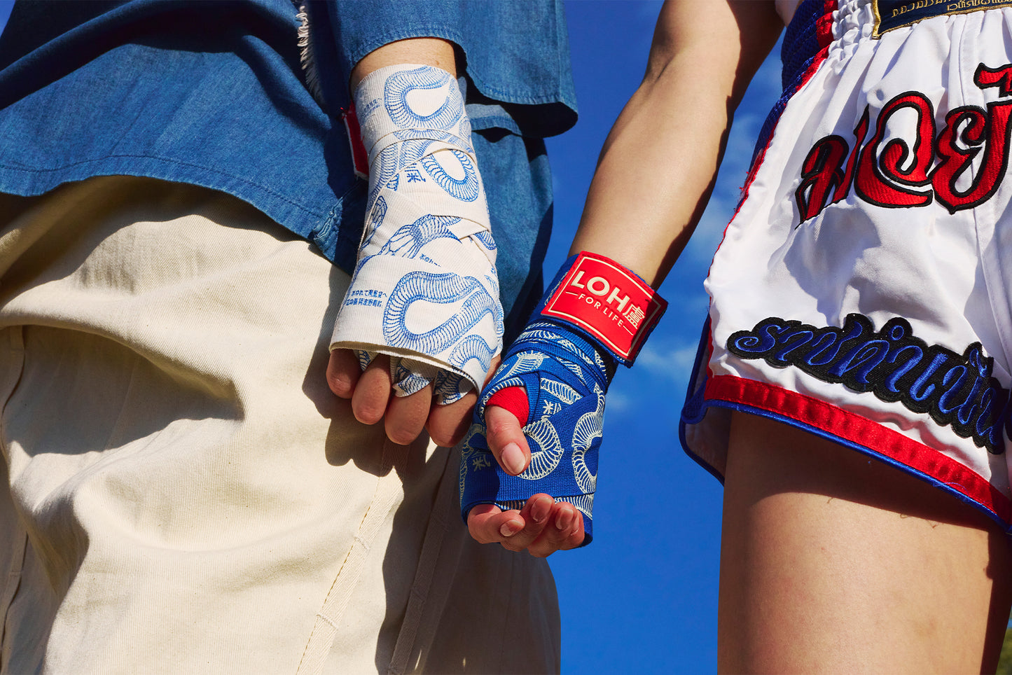 Cotton Boxing Hand Wraps for Muay Thai & Kickboxing • Snake print in Cobalt Blue • PRE-ORDER