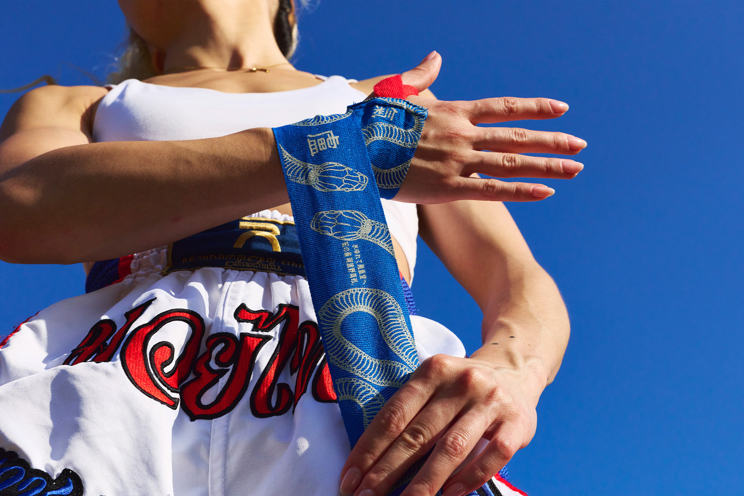 Cotton Boxing Hand Wraps for Muay Thai & Kickboxing • Snake print in Cobalt Blue • PRE-ORDER