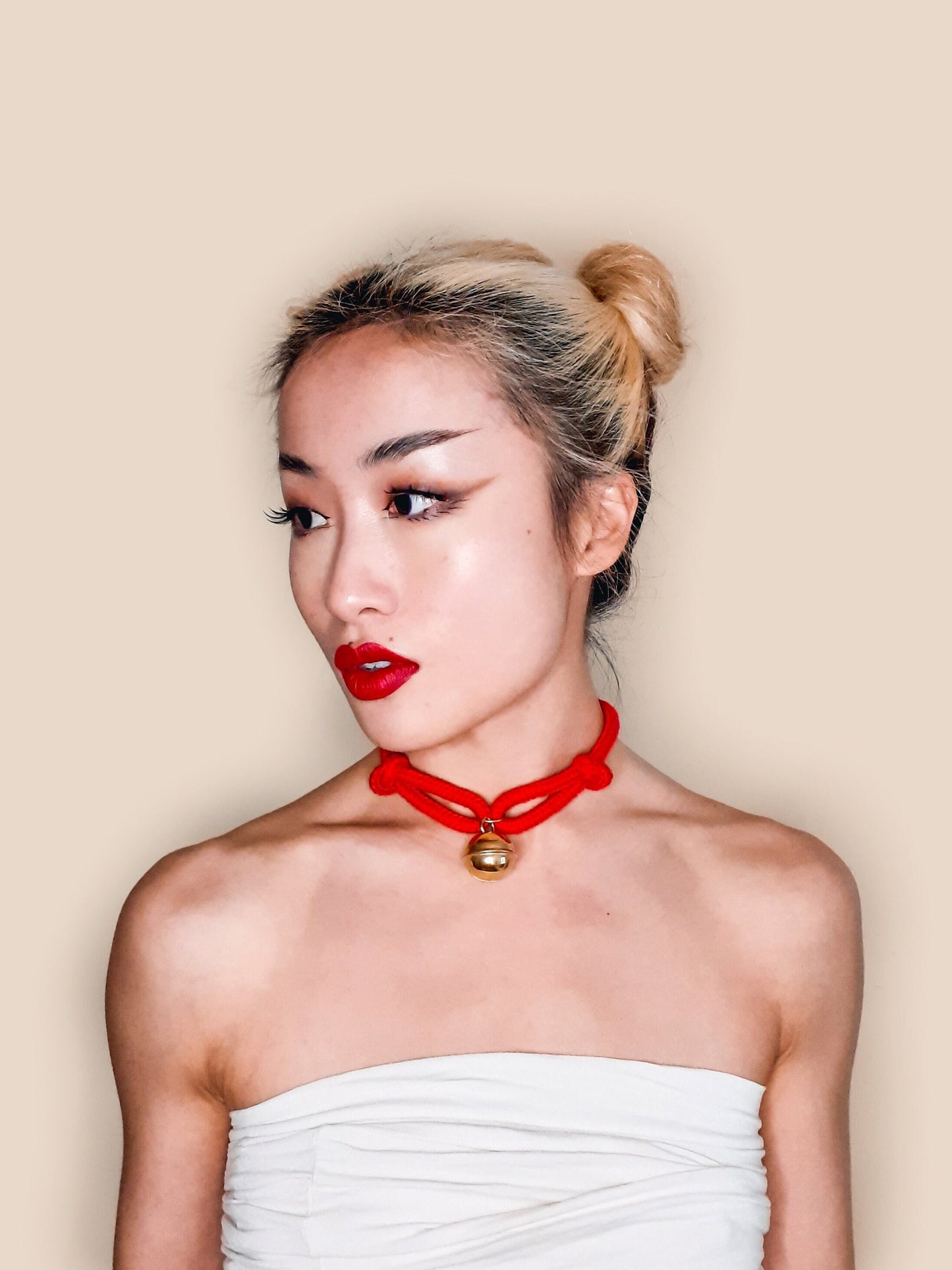 Rope Bell Choker • Maneki Neko • GOLD / SILVER & Red or Black • Magnetic • Adjustable • With Velvet Gift Bag • LOH