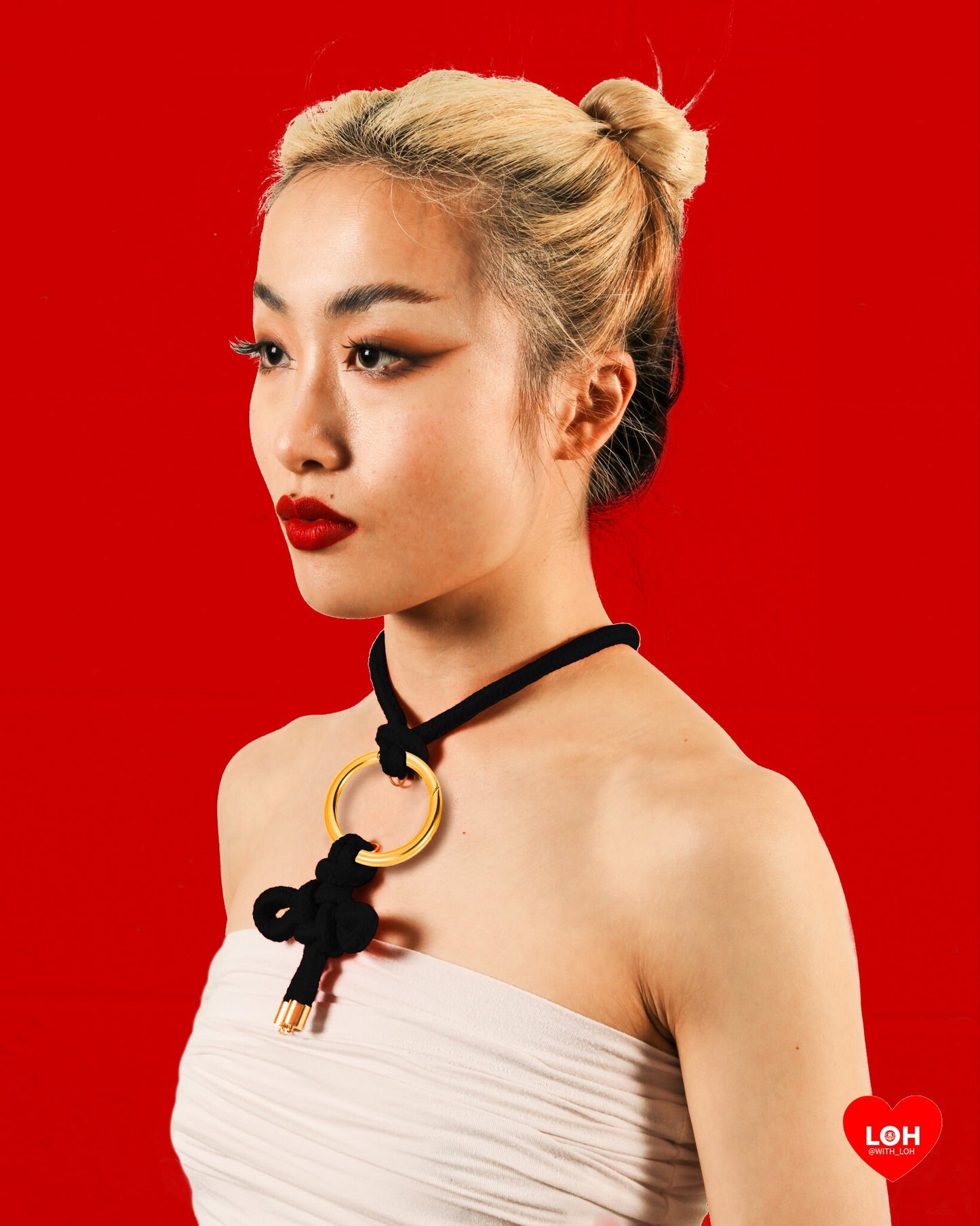 Shibari Rope Bondage Choker • Multiway Necklace • GOLD & SILVER • red or black •Japanese Samurai Knot Choker in Red • With Velvet Bag • LOH
