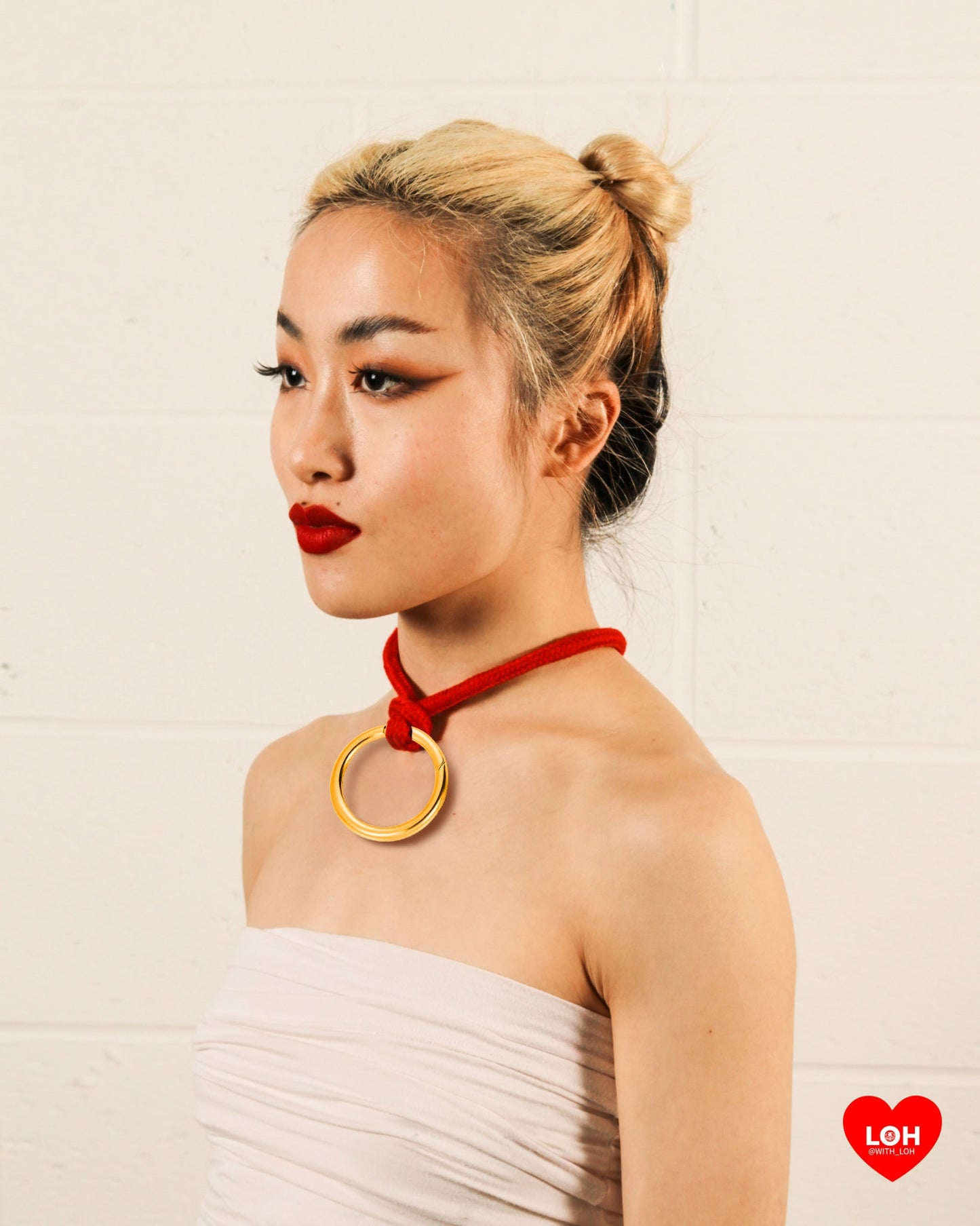 Shibari Rope Bondage Choker • Multiway Necklace • GOLD & SILVER • red or black •Japanese Samurai Knot Choker in Red • With Velvet Bag • LOH