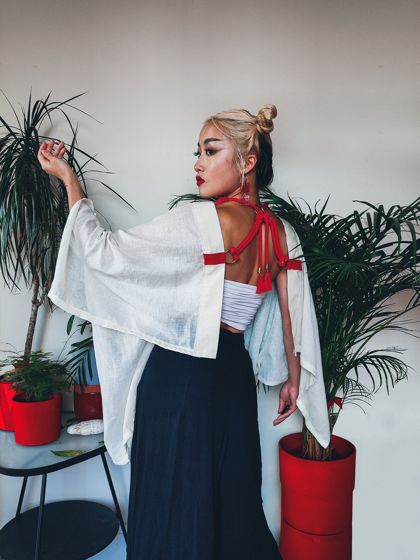 Asian Inspired Shibari Harness Robe Jacket • Kimono • Chinese Hanfu • Korean Hanbok Dopo • Cream / White / Black / Red • LOH
