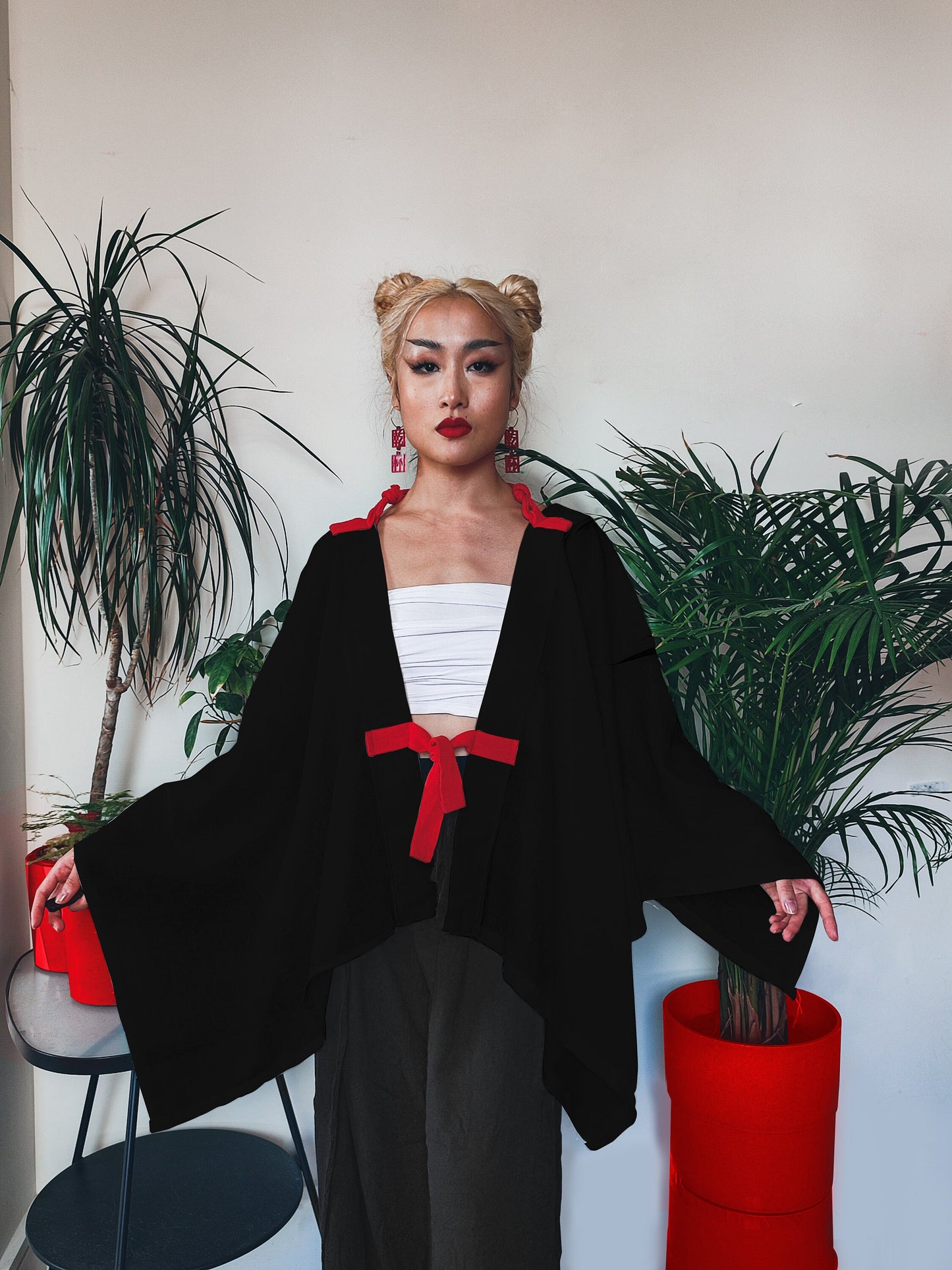 Asian Inspired Shibari Harness Robe Jacket • Kimono • Chinese Hanfu • Korean Hanbok Dopo • Cream / White / Black / Red • LOH