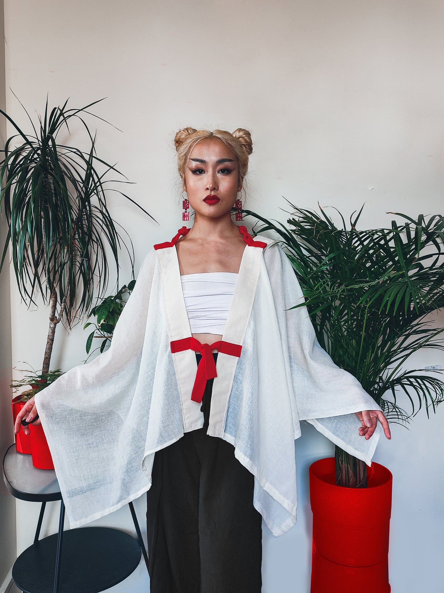 Asian Inspired Shibari Harness Robe Jacket • Kimono • Chinese Hanfu • Korean Hanbok Dopo • Cream / White / Black / Red • LOH