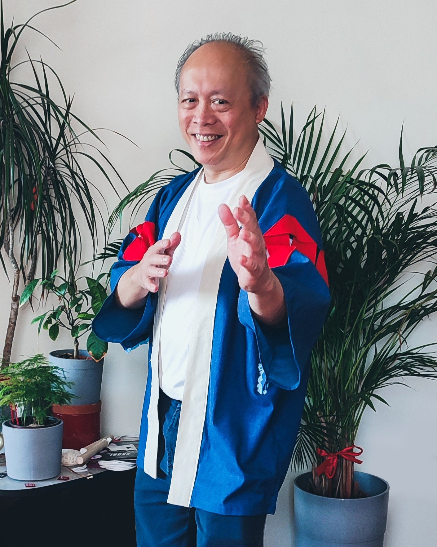 Alternative Beach Kimono • Denim Kimono with Boxing Wraps • Unisex Genderless • Otosan • LOH
