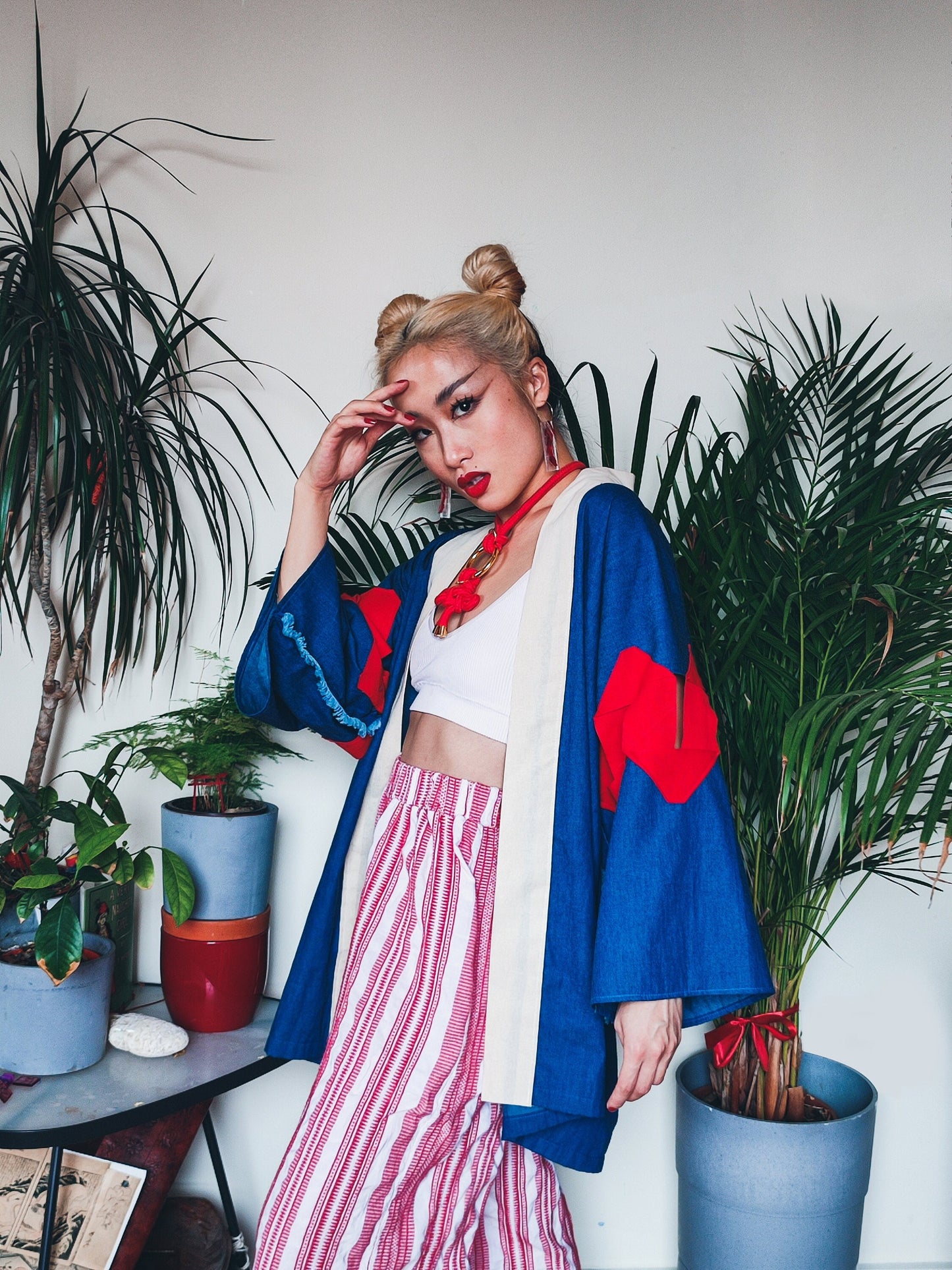 Alternative Beach Kimono • Denim Kimono with Boxing Wraps • Unisex Genderless • Otosan • LOH