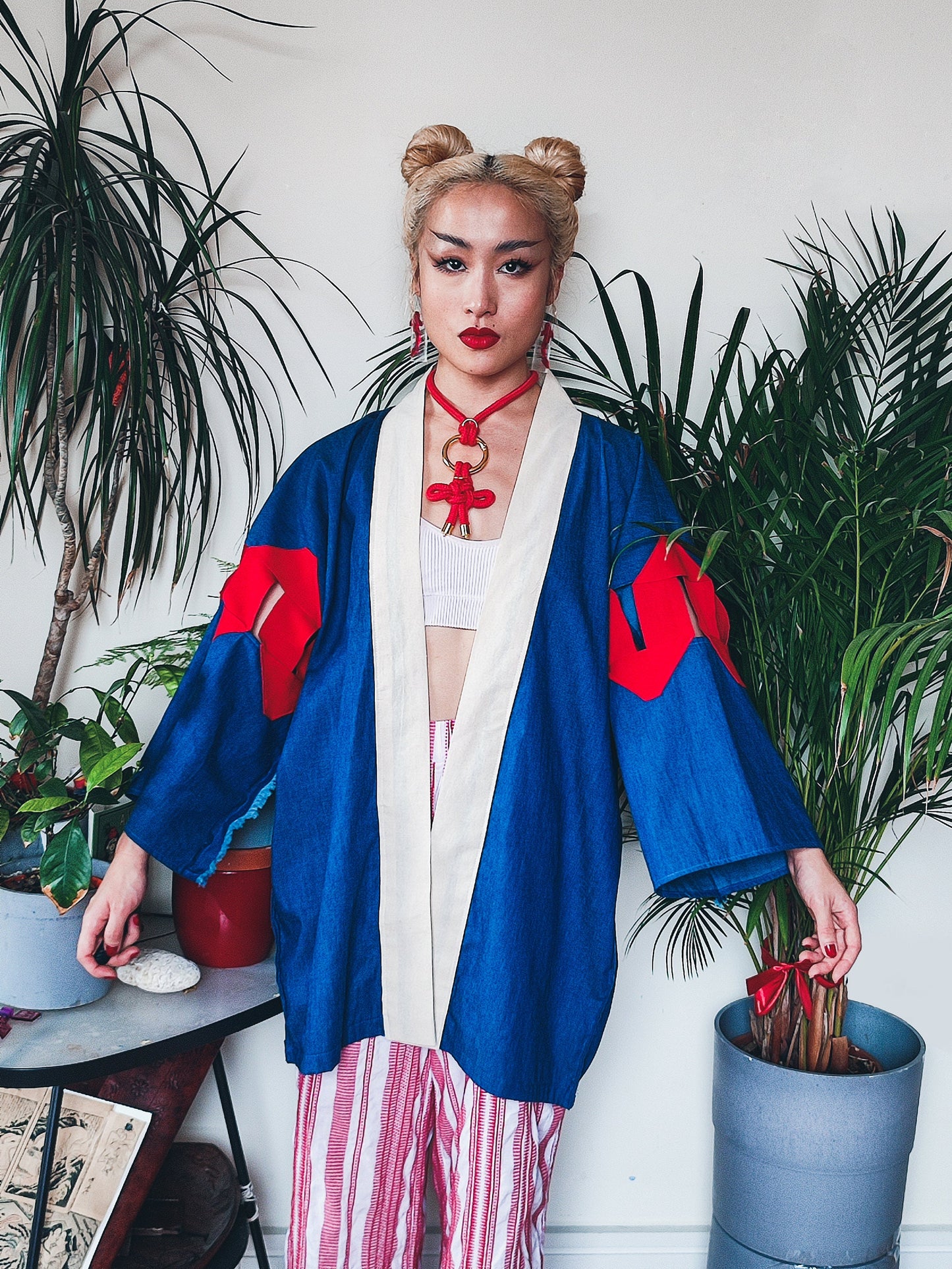 Alternative Beach Kimono • Denim Kimono with Boxing Wraps • Unisex Genderless • Otosan • LOH