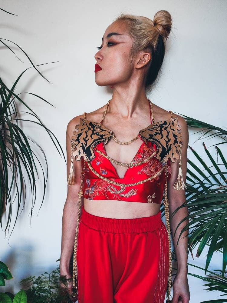 Tiger Harness • Genuine Leather gold black • Regal Military Inspired • Festival Halloween Fetishwear • LOH