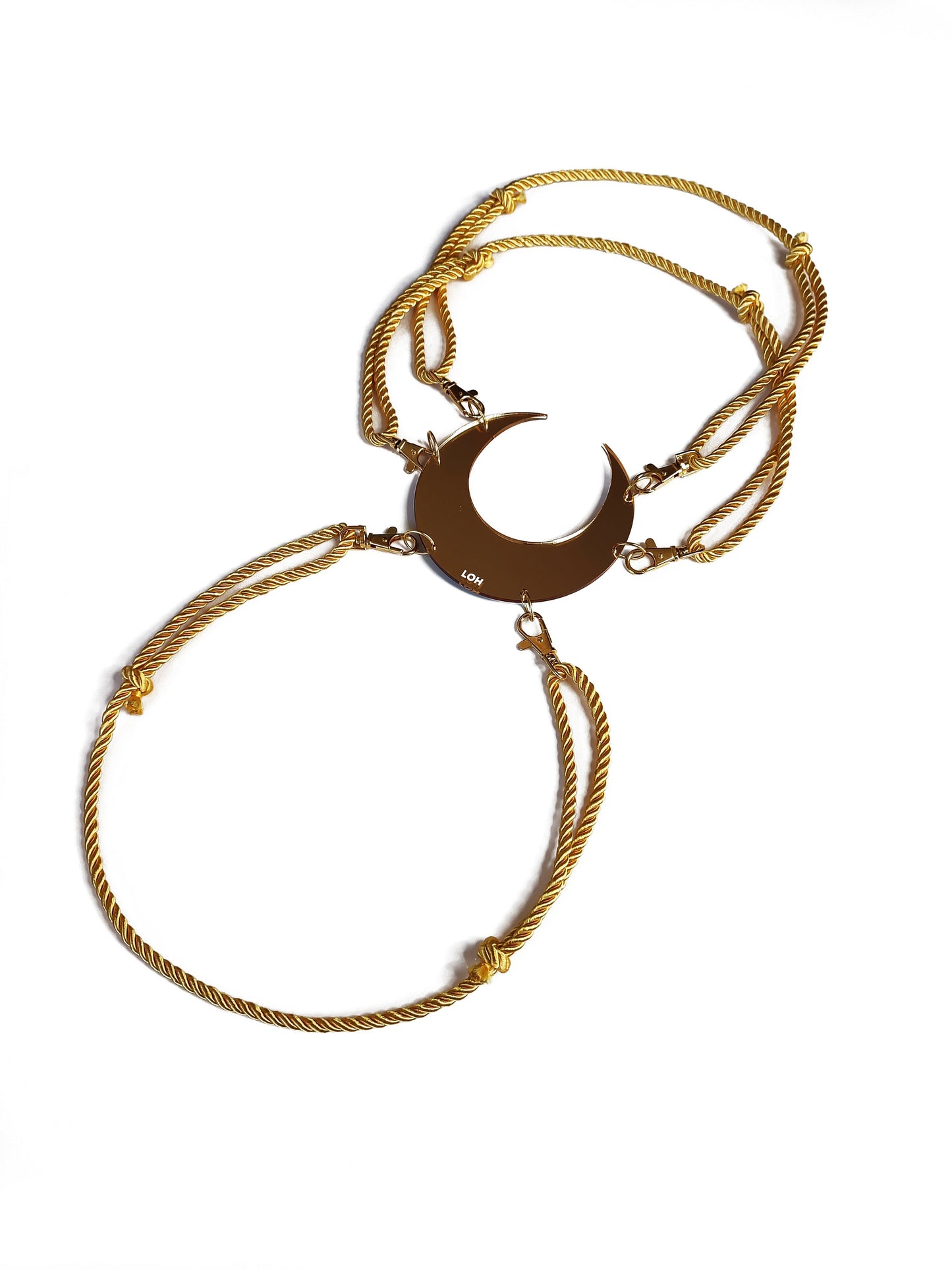 LUNA • Shibari Rope Harness & Belt in Gold Satin Rope Mirror Metallic • Crescent Moon • LOH
