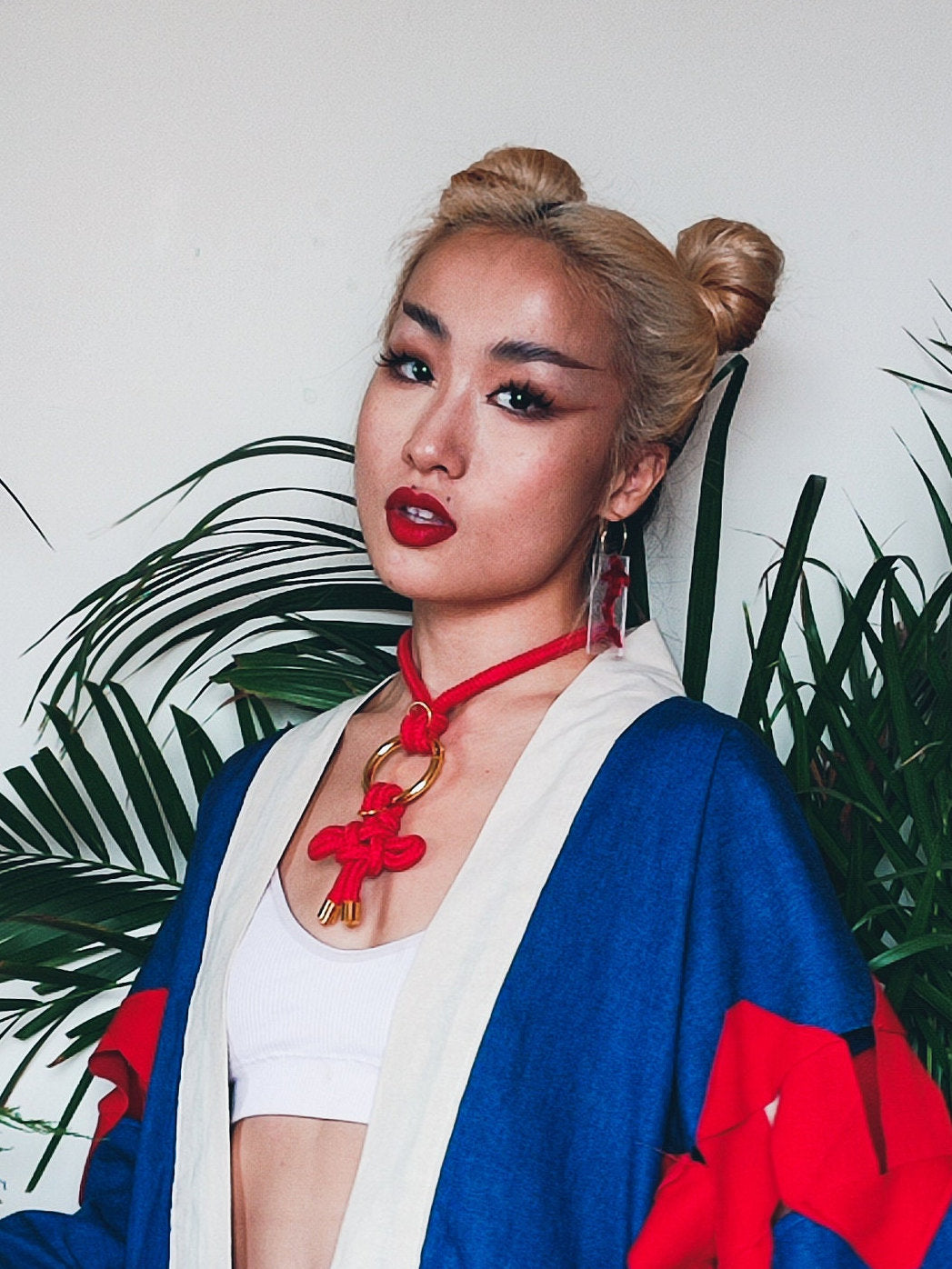 Shibari Rope Bondage Choker • Multiway Necklace • GOLD & SILVER • red or black •Japanese Samurai Knot Choker in Red • With Velvet Bag • LOH