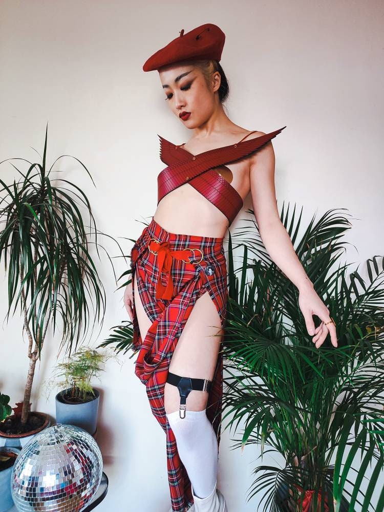 Punk Tartan Fishermans Pants Trousers • Customisable • Gold Trimmings • LOH