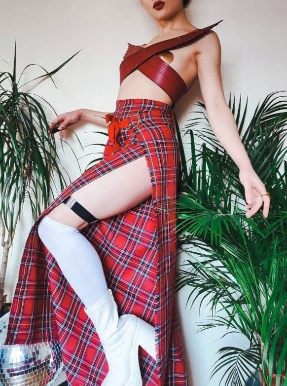Punk Tartan Fishermans Pants Trousers • Customisable • Gold Trimmings • LOH