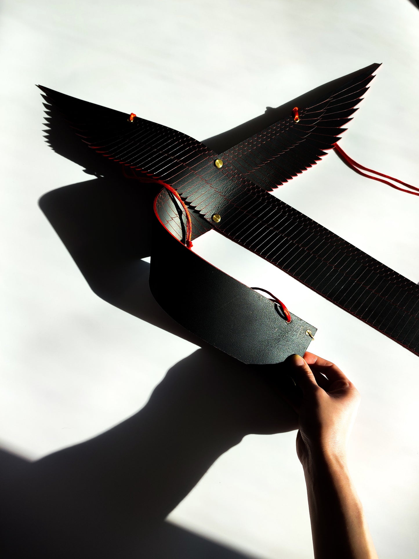 WING HARNESS • Fashion Harness Armour Genuine Leather Ornate Fetishwear • Samurai Inspired • Red Black • LOH