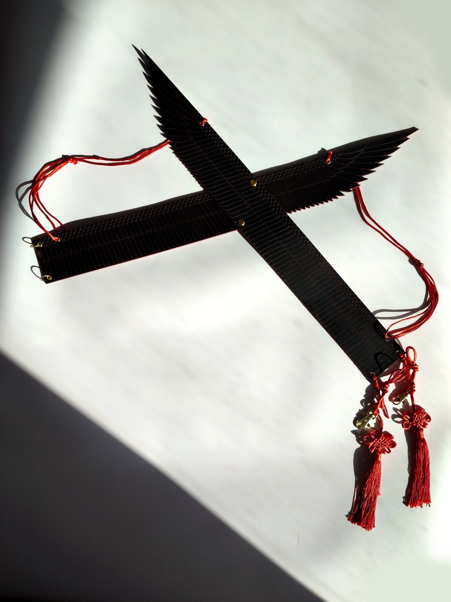 WING HARNESS • Fashion Harness Armour Genuine Leather Ornate Fetishwear • Samurai Inspired • Red Black • LOH