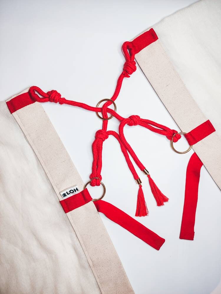 Asian Inspired Shibari Harness Robe Jacket • Kimono • Chinese Hanfu • Korean Hanbok Dopo • Cream / White / Black / Red • LOH