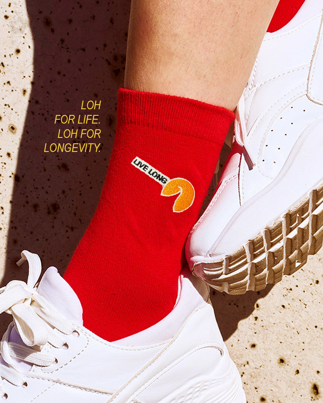 Lucky Red Fortune Cookie "LIVE LONG" Cotton Blend Socks • embroidery • Asian inspired • LOH