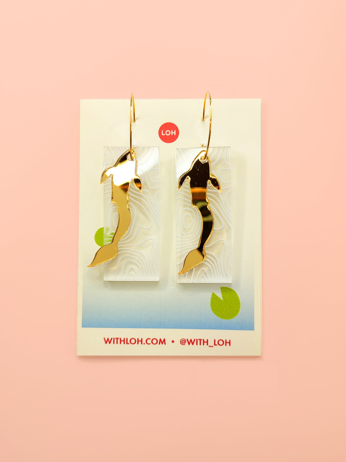 Asian Koi Fish Earrings • Mirror Red Gold Clear • Lucite Acrylic • Interchangeable Customisable • Asian Minimal Graphic Style