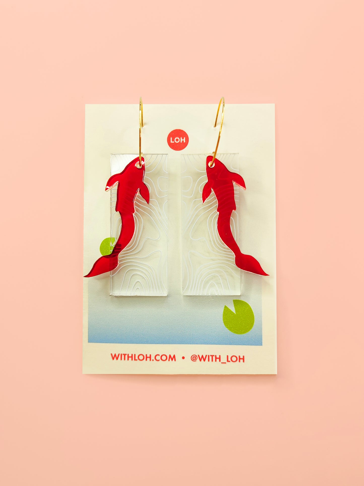 Asian Koi Fish Earrings • Mirror Red Gold Clear • Lucite Acrylic • Interchangeable Customisable • Asian Minimal Graphic Style