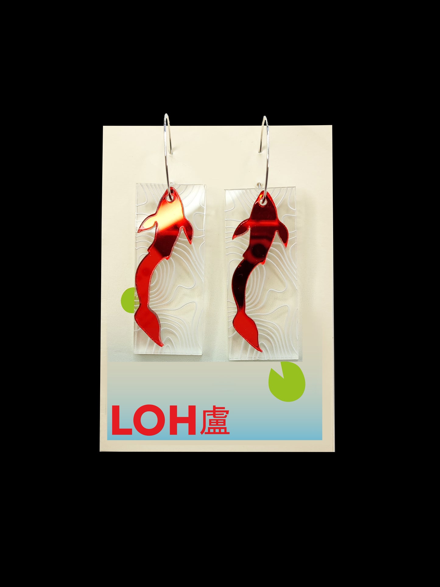 Asian Koi Fish Earrings • Mirror Red Gold Clear • Lucite Acrylic • Interchangeable Customisable • Asian Minimal Graphic Style