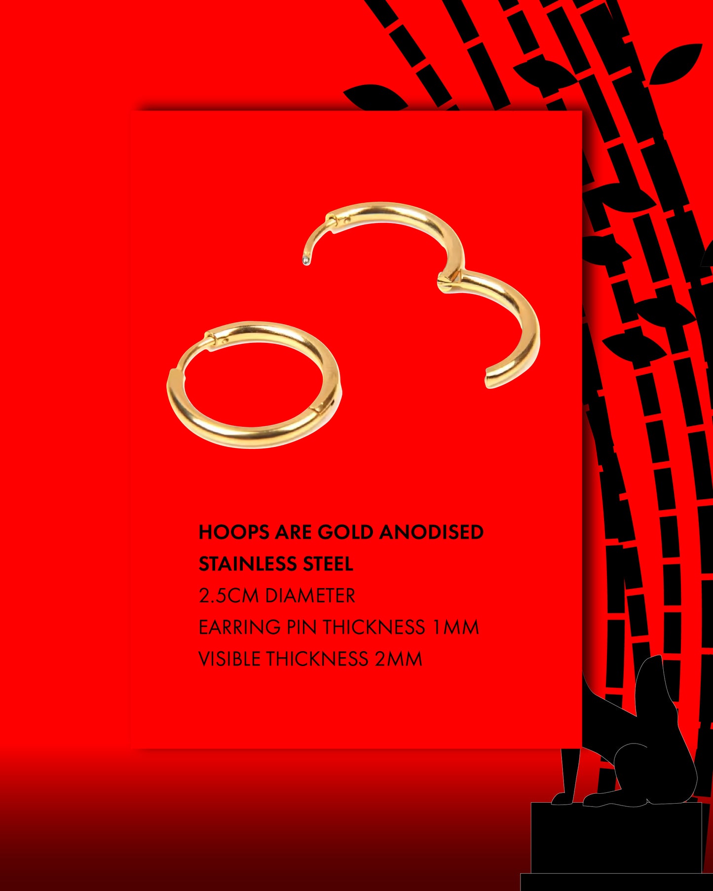 Kitsune Fox Mask Gold Hoop Earrings