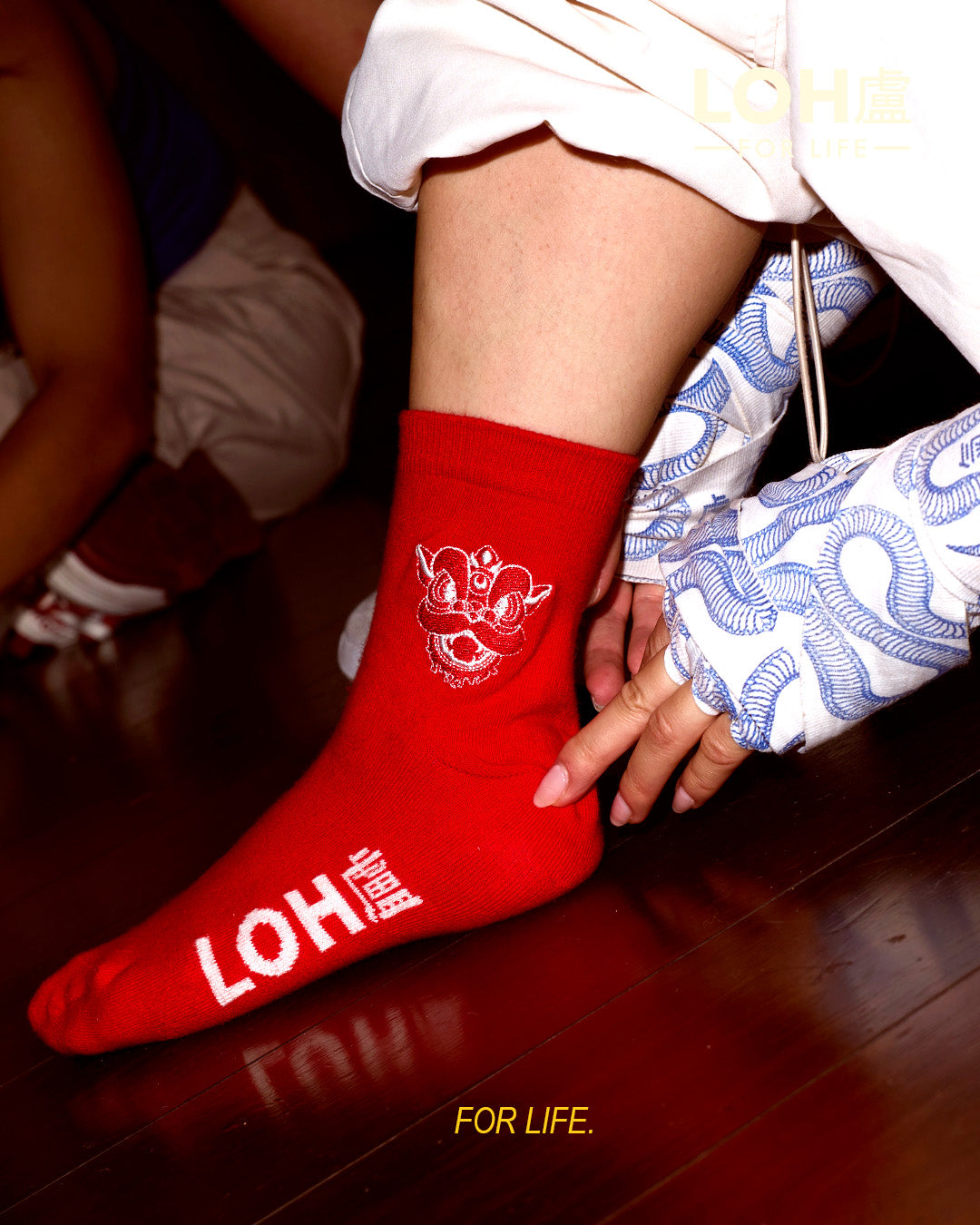 Lucky Red Lion Dance Cotton Blend Socks • embroidery • Asian inspired • LOH