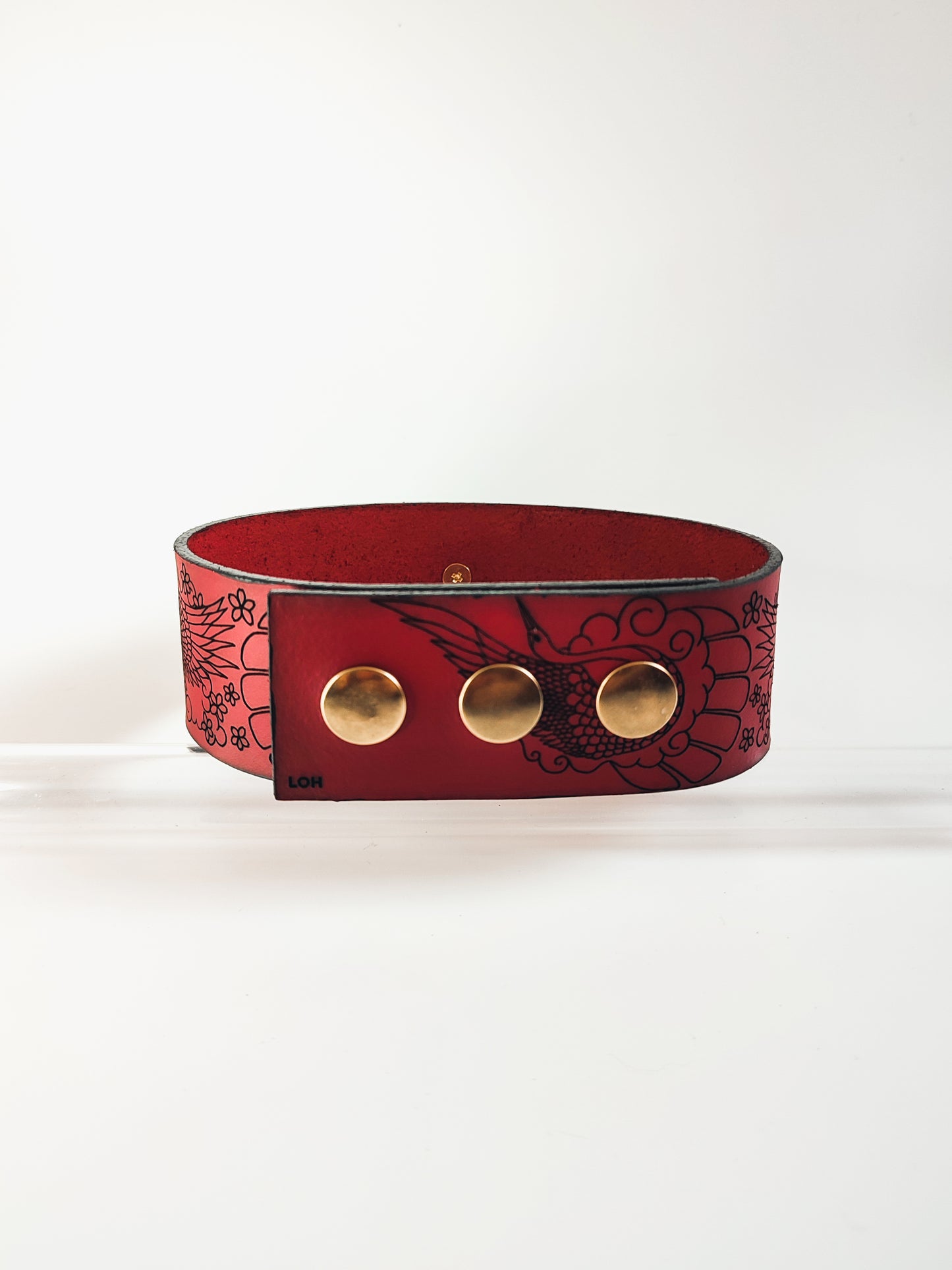 Genuine Leather Irezumi Bell Choker • Maneki Neko • Red or Black • Adjustable • With Velvet Gift Bag • LOH