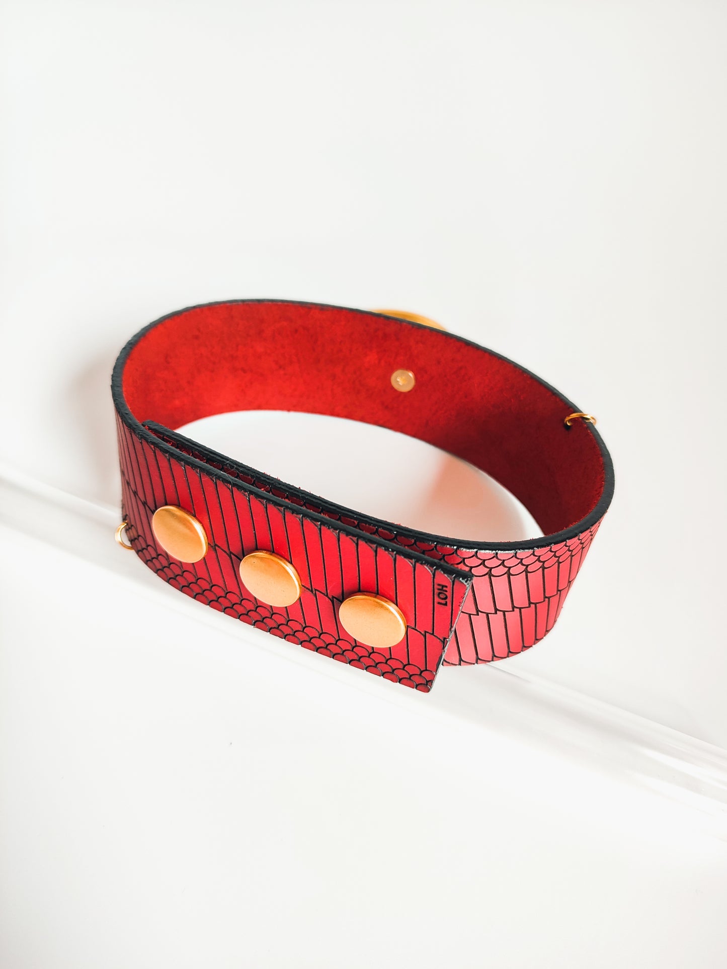 Genuine Leather Wing O-Ring Choker • Red or Black • Adjustable • With Velvet Gift Bag • LOH