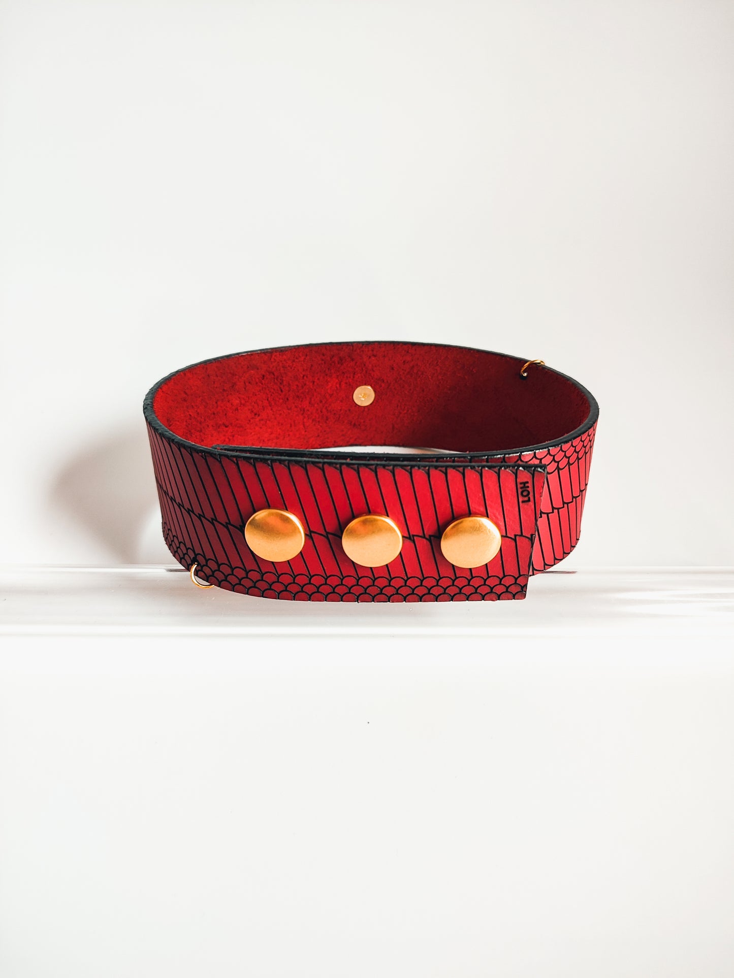 Genuine Leather Wing O-Ring Choker • Red or Black • Adjustable • With Velvet Gift Bag • LOH