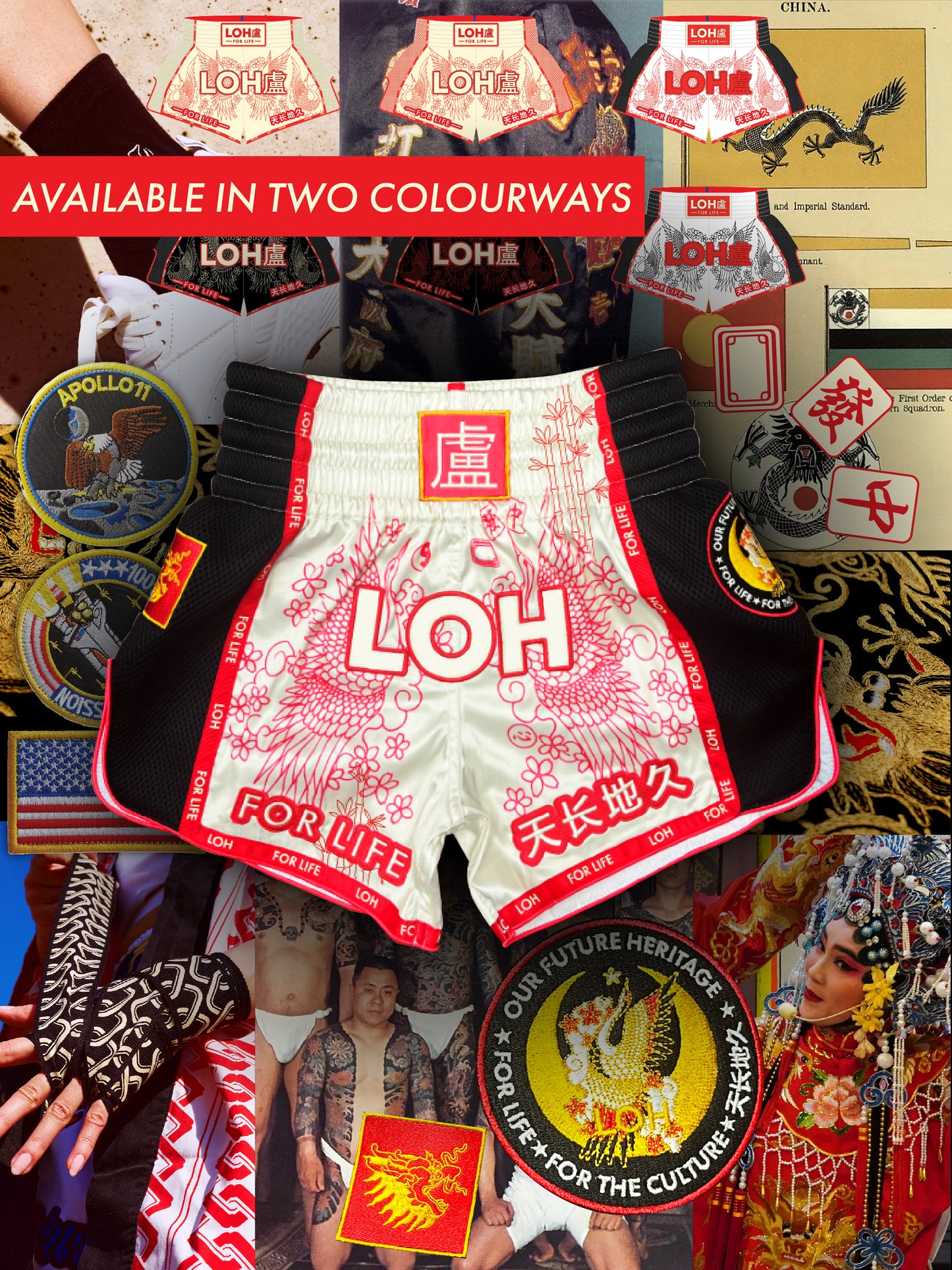 Muay Thai Shorts Crane Bird with Dragon Design PRE-ORDER