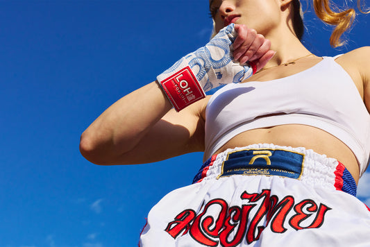 Asian Style Cotton Boxing Hand Wraps for Muay Thai & Kickboxing • Snake print in White Ivory • PRE-ORDER • LOH