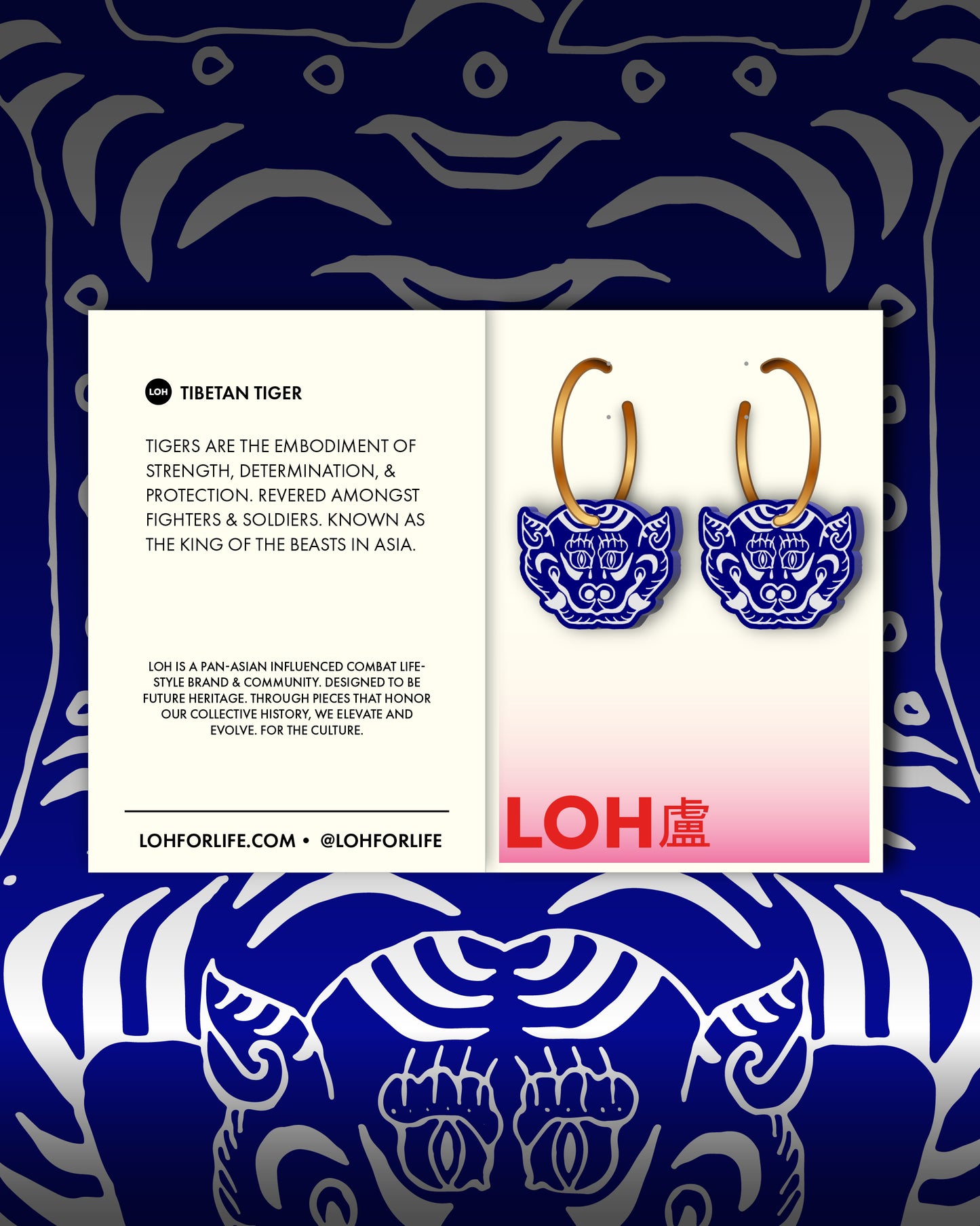 Blue Tibetan Tiger Gold Hoop Earrings • Kpop Demon Hunters Derpy Tiger