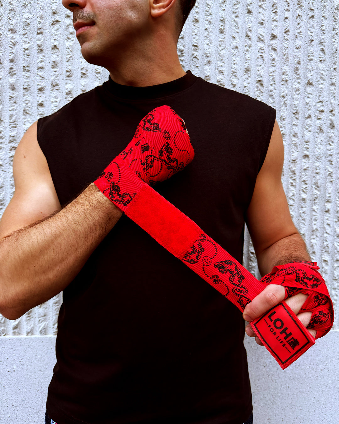 Asian Style Cotton Boxing Hand Wraps for Muay Thai & Kickboxing • Tiger Mahjong print in Red