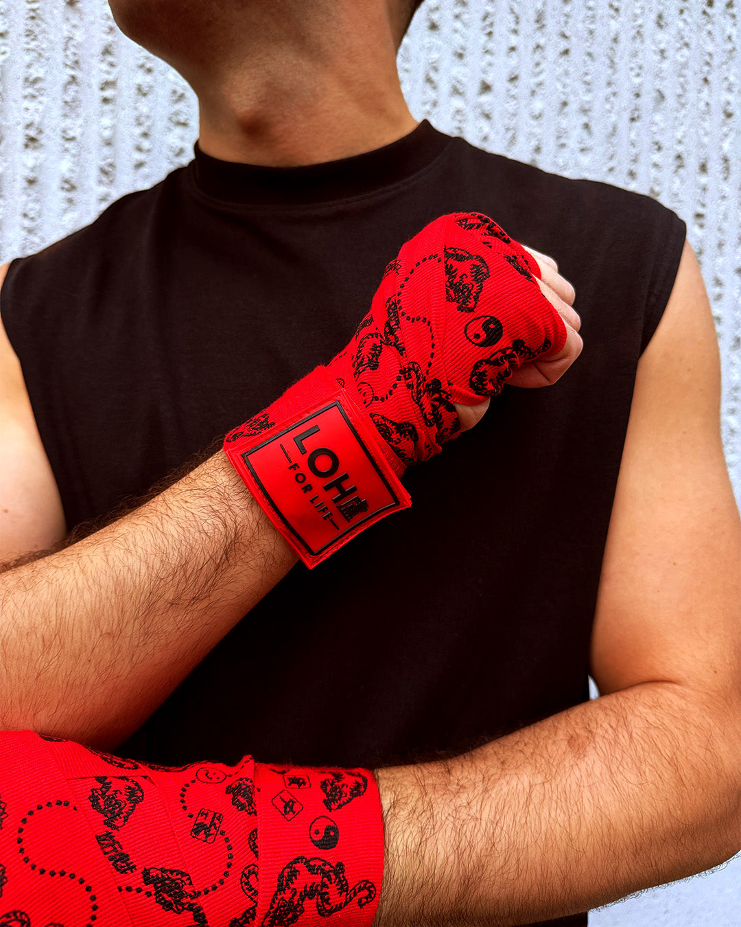 Asian Style Cotton Boxing Hand Wraps for Muay Thai & Kickboxing • Tiger Mahjong print in Red