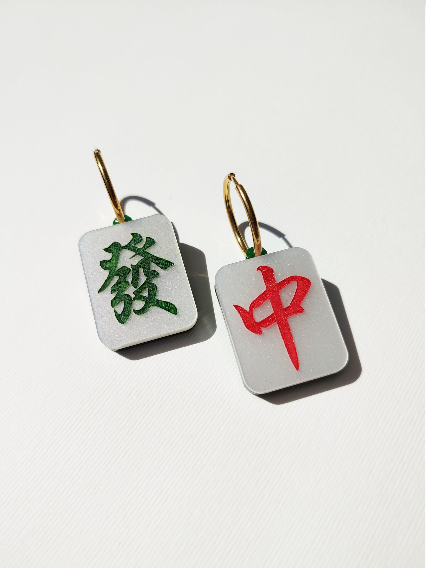 Mahjong Earrings • Jade Green & Pearlite Pink
