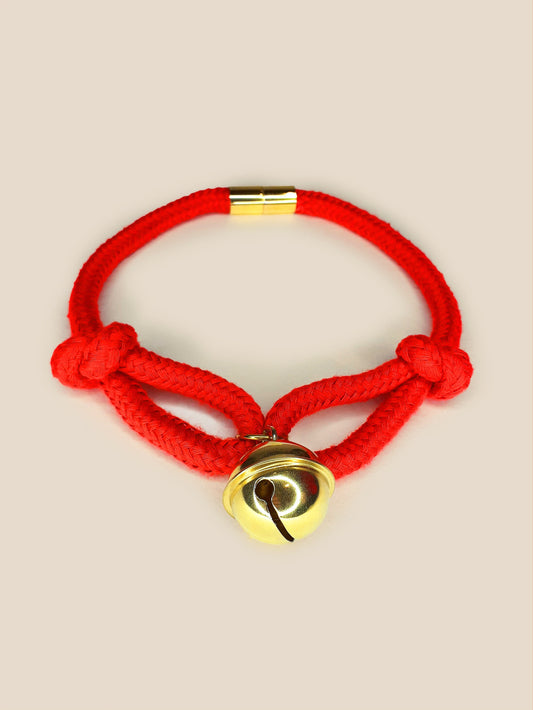 Rope Bell Choker • Maneki Neko • GOLD / SILVER & Red or Black • Magnetic • Adjustable • With Velvet Gift Bag • LOH