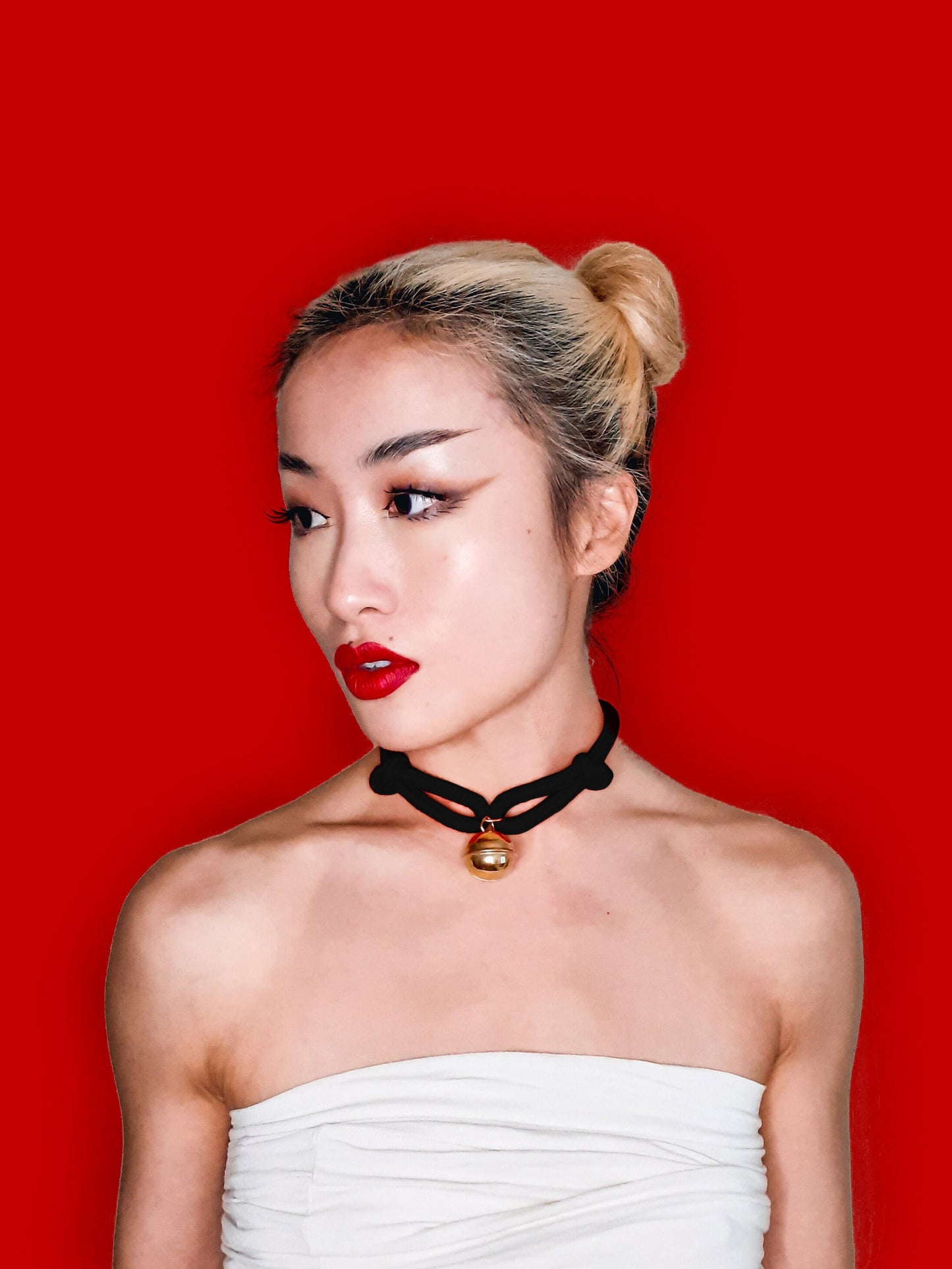 Rope Bell Choker • Maneki Neko • GOLD / SILVER & Red or Black • Magnetic • Adjustable • With Velvet Gift Bag • LOH
