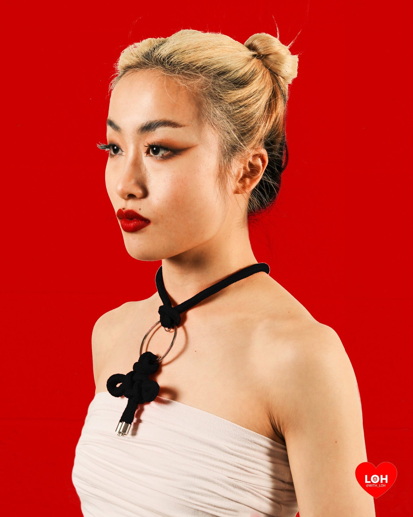 Shibari Rope Bondage Choker • Multiway Necklace • GOLD & SILVER • red or black •Japanese Samurai Knot Choker in Red • With Velvet Bag • LOH