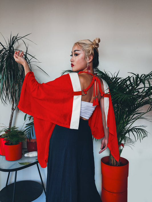 Asian Inspired Shibari Harness Robe Jacket • Kimono • Chinese Hanfu • Korean Hanbok Dopo • Cream / White / Black / Red • LOH