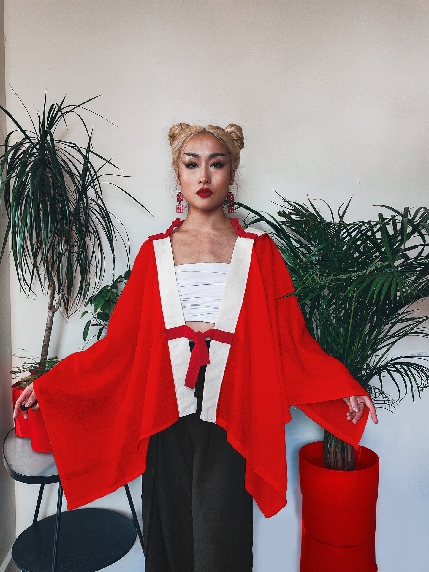 Asian Inspired Shibari Harness Robe Jacket • Kimono • Chinese Hanfu • Korean Hanbok Dopo • Cream / White / Black / Red • LOH