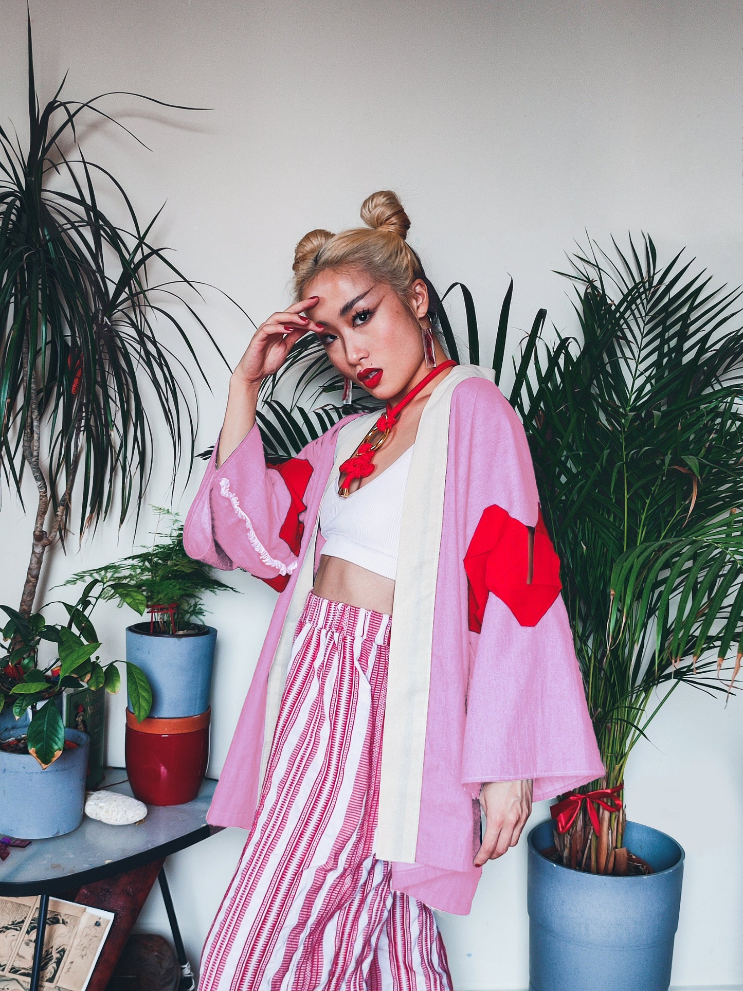 Alternative Beach Kimono • Denim Kimono with Boxing Wraps •  Unisex Genderless • Otosan • LOH