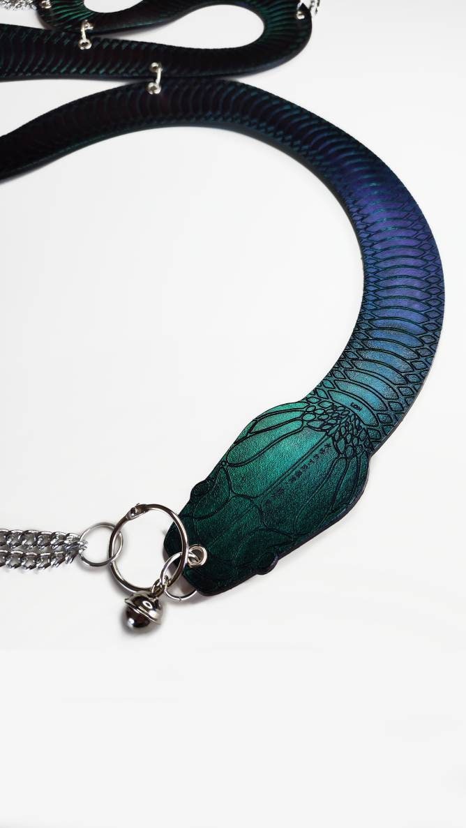 Fashion Harness Leather Ornate Fetishwear • Iridescent Rainbow SNAKE • Made To Order • LOH