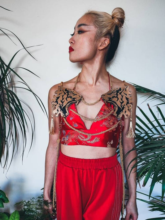 Tiger Harness • Genuine Leather gold black • Regal Military Inspired • Festival Halloween Fetishwear • LOH